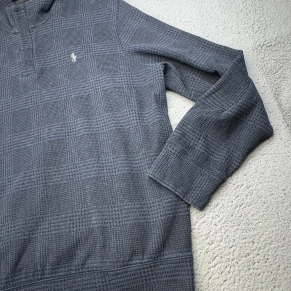 Polo Ralph Lauren Sweater Mens‎ Small Blue Glen Check Waffle-Knit Mock 1/4 Zip